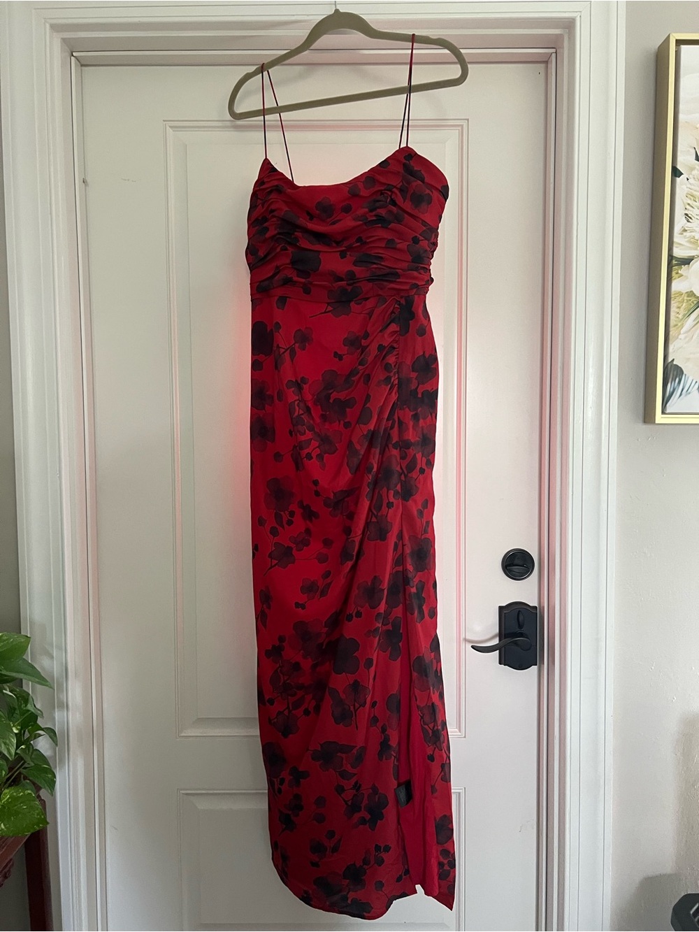 Hutch Red Maxi Dress with Black Floral Print Size 10